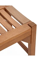 LuxenHome Natural Solid Wood 47.2-Inch Long Rectangle Sloping Seat Outdoor Bench