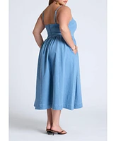 Eloquii Plus Denim Corset Bodice Midi Dress