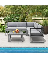 Gymax 4 Piece Aluminum Patio Furniture Set Outdoor Conversation Set w/ Coffee Table & Cushions