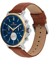 Tommy Hilfiger Men's Multifunction Brown Leather Strap Watch, 44mm
