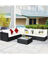 Gymax 7 Piece Patio Rattan Conversation Sectional Furniture Set with Cushion Pillow
