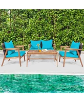 Gymax 4 Piece Patio Conversation Set Outdoor Furniture Set w/ Cushions