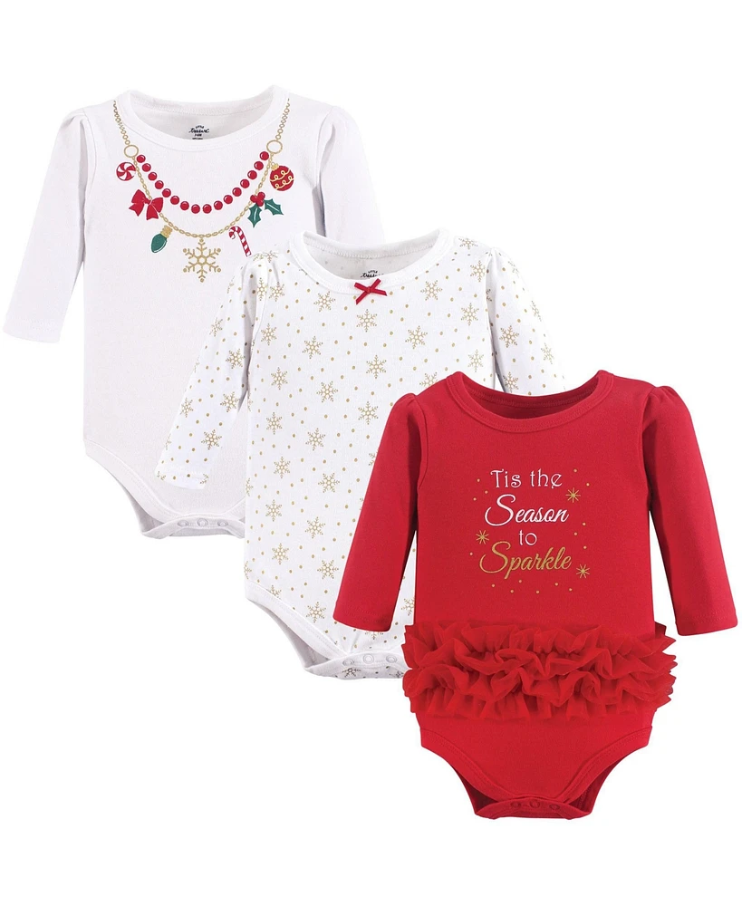 Little Treasure Big Girls Plus Cotton Long-Sleeve Bodysuits 3pk, Santa Baby, 18-24 Months