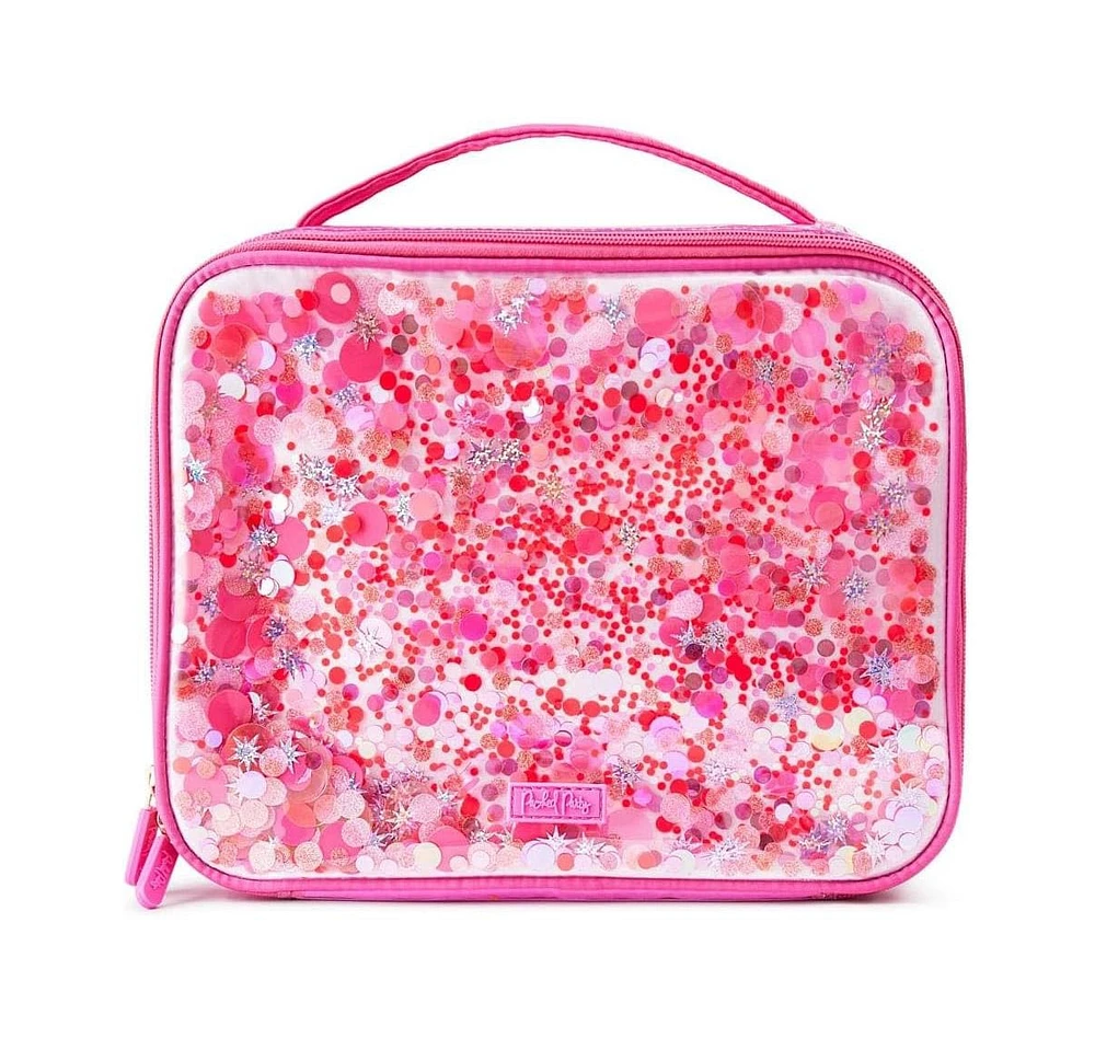 Packed Party Purple Confetti Lunchbox Cute, Soft Insulated Lunch Bag Lunch Box Cooler Fits a Water Bottle, Ice Packs for Cold Food, or Hot Food (Pink