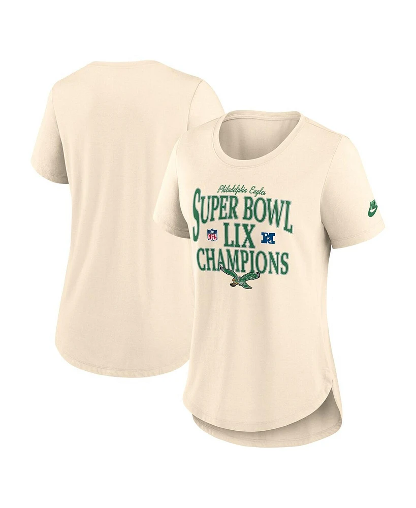 Nike Women's Natural Philadelphia Eagles Super Bowl Lix Champions Retro Logo Tri-Blend Scoop Neck T-Shirt