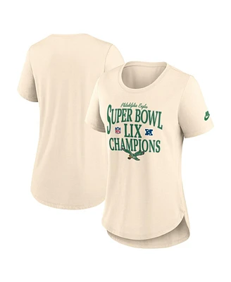 Nike Women's Natural Philadelphia Eagles Super Bowl Lix Champions Retro Logo Tri-Blend Scoop Neck T-Shirt