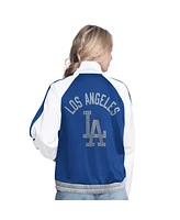 G-iii Sports by Carl Banks Women's White/Royal Los Angeles Dodgers Rally Rhinestone Raglan Full-Zip Track Jacket