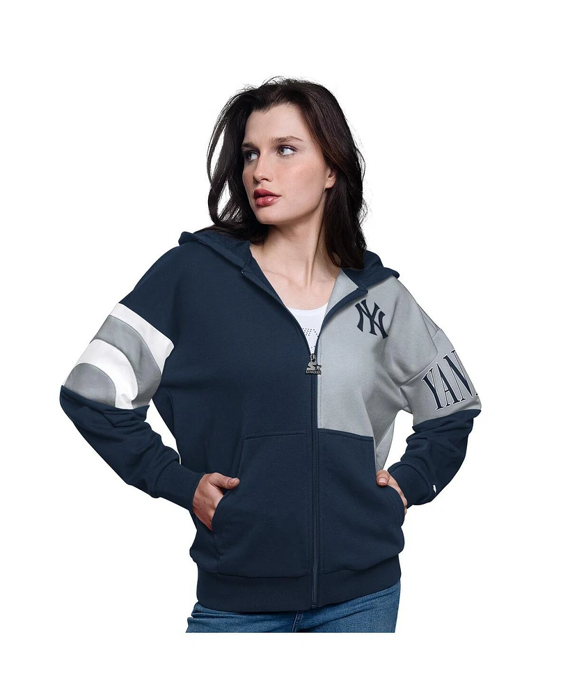 Starter Women's Navy/Gray New York Yankees Curve Ball Full Zip Hoodie Sweatshirt