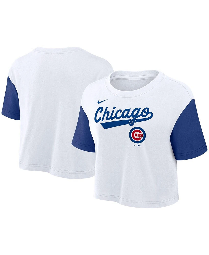 Nike Women's White/Royal Chicago Cubs Script Cropped Performance T-Shirt