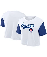 Nike Women's White/Royal Chicago Cubs Script Cropped Performance T-Shirt