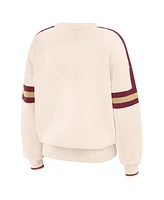 Wear by Erin Andrews Women's Cream Florida State Seminoles Chenille Woven Patch Stripe Pullover Sweater