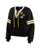 Wear by Erin Andrews Women's Black Pittsburgh Penguins Cropped Lace-Up Sweater