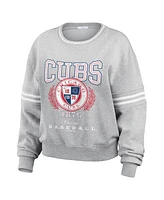 Wear by Erin Andrews Women's Heather Gray Chicago Cubs Domestic Crest Pullover Sweatshirt