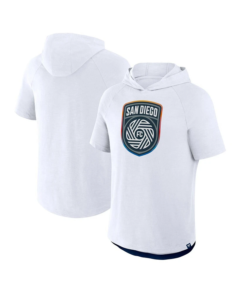 Fanatics Men's White San Diego Fc Hat Trick Stadium Slub Raglan Short Sleeve Pullover Hoodie