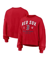 Nike Women's Red Boston Sox Oversized Long Sleeve Cropped Pullover Sweatshirt