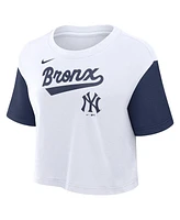 Nike Women's White/Navy New York Yankees Script Cropped Performance T-Shirt