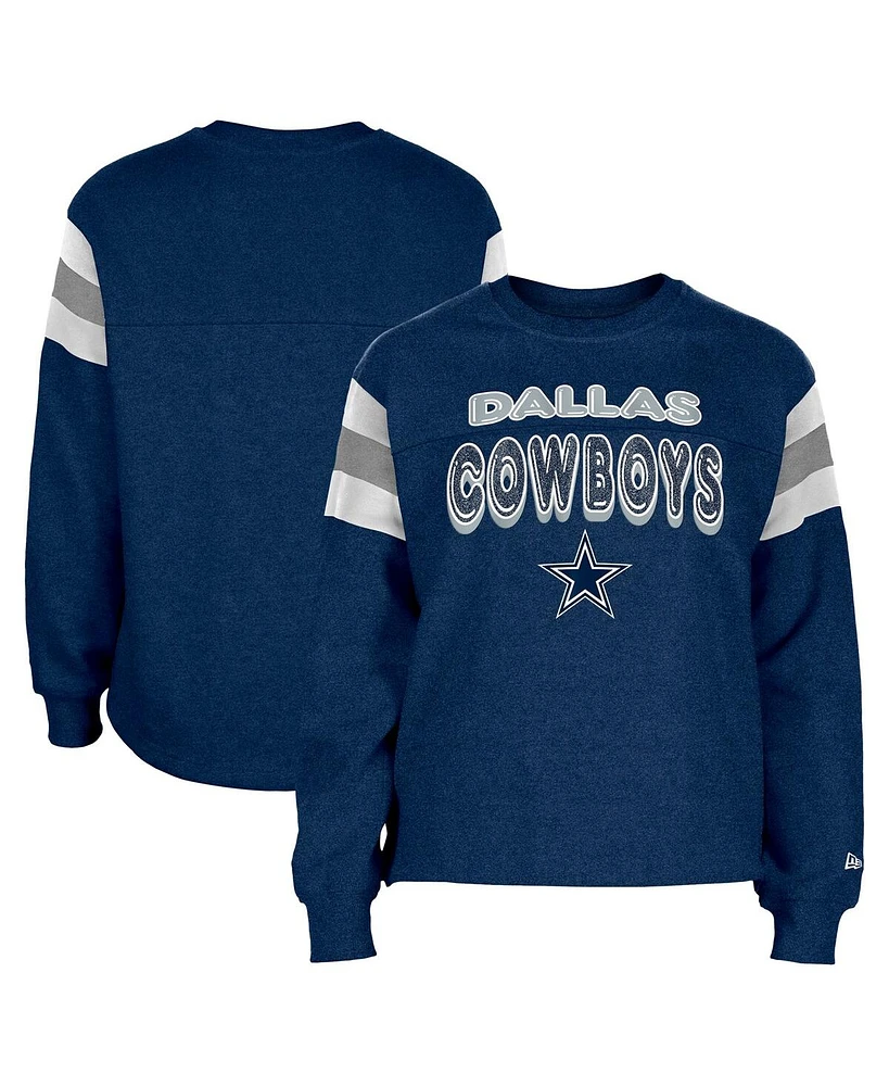 New Era Big Girls Navy Dallas Cowboys Color Blocked Glitter Pullover Sweatshirt