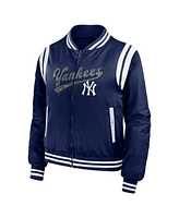 Wear by Erin Andrews Women's Navy New York Yankees Football Bomber Jacket