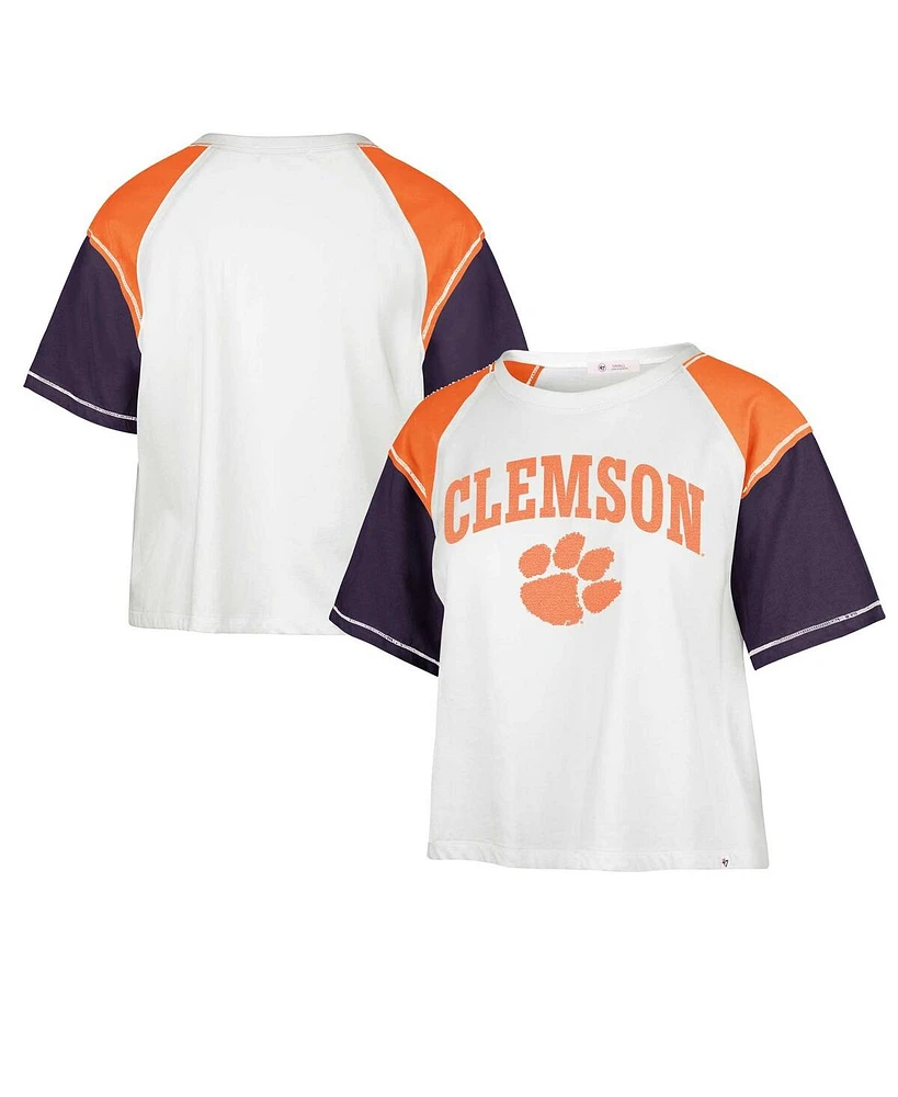 '47 Brand Women's White Clemson Tigers Serenity Gia Cropped T-Shirt