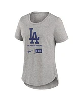 Nike Women's Heather Charcoal Los Angeles Dodgers Large Logo Stacked Tri-Blend T-Shirt