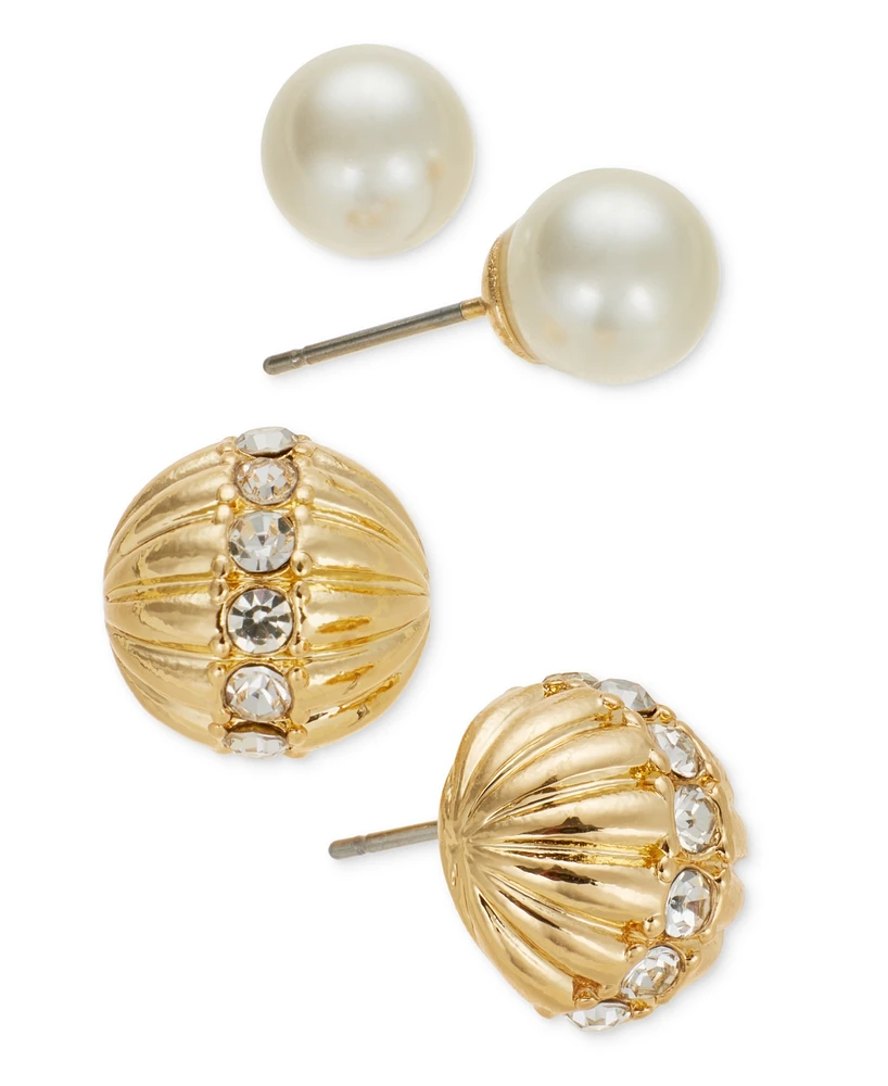 Charter Club Gold-Tone 2-Pc. Set Pave Shell & Imitation Pearl Stud Earrings, Exclusively at Macy's