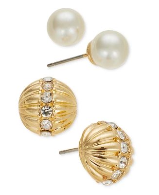 Charter Club Gold-Tone 2-Pc. Set Pave Shell & Imitation Pearl Stud Earrings, Exclusively at Macy's