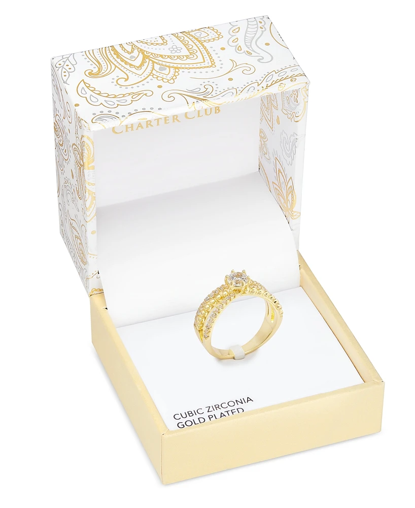 Charter Club Gold-Tone Cubic Zirconia Triple-Row Band Ring, Exclusively at Macy's