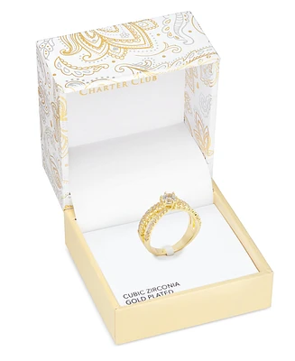 Charter Club Gold-Tone Cubic Zirconia Triple-Row Band Ring, Exclusively at Macy's