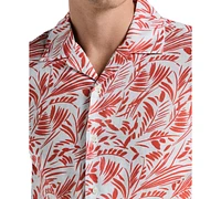 Perry Ellis Men's Short Sleeve Button-Front Abstract Leaf Print Camp Shirt