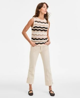 Democracy Womens Wavy Stripe Cotton Sweater Tank Top Ab Solution High Rise Kick Flare Jeans