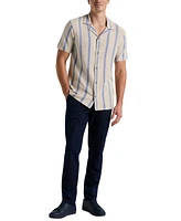 Perry Ellis Men's Short Sleeve Button-Front Cotton Open Stitch Striped Sweater
