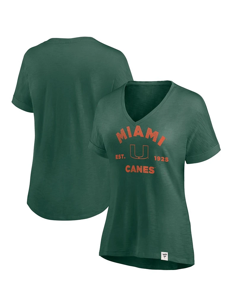 Fanatics Women's Green Miami Hurricanes True Classics Slub Flowy V-neck T-Shirt
