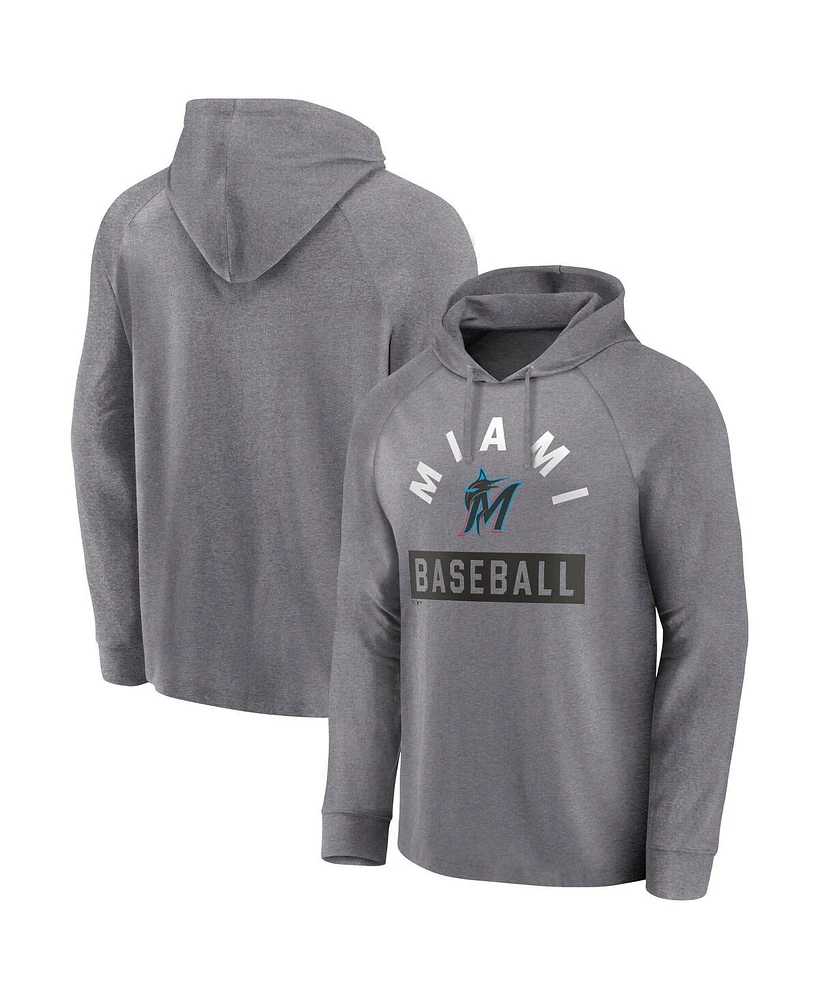 Fanatics Men's Gray Miami Marlins No Time Off Raglan Pullover Hoodie