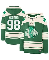 '47 Brand Men's Connor Bedard Kelly Green Chicago Blackhawks St. Patrick's Day Player Name Number Lacer Pullover Hoodie