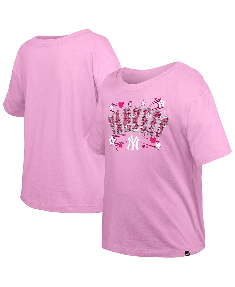 New Era Big Girls Light Pink York Yankees Flip Sequin Team T-Shirt