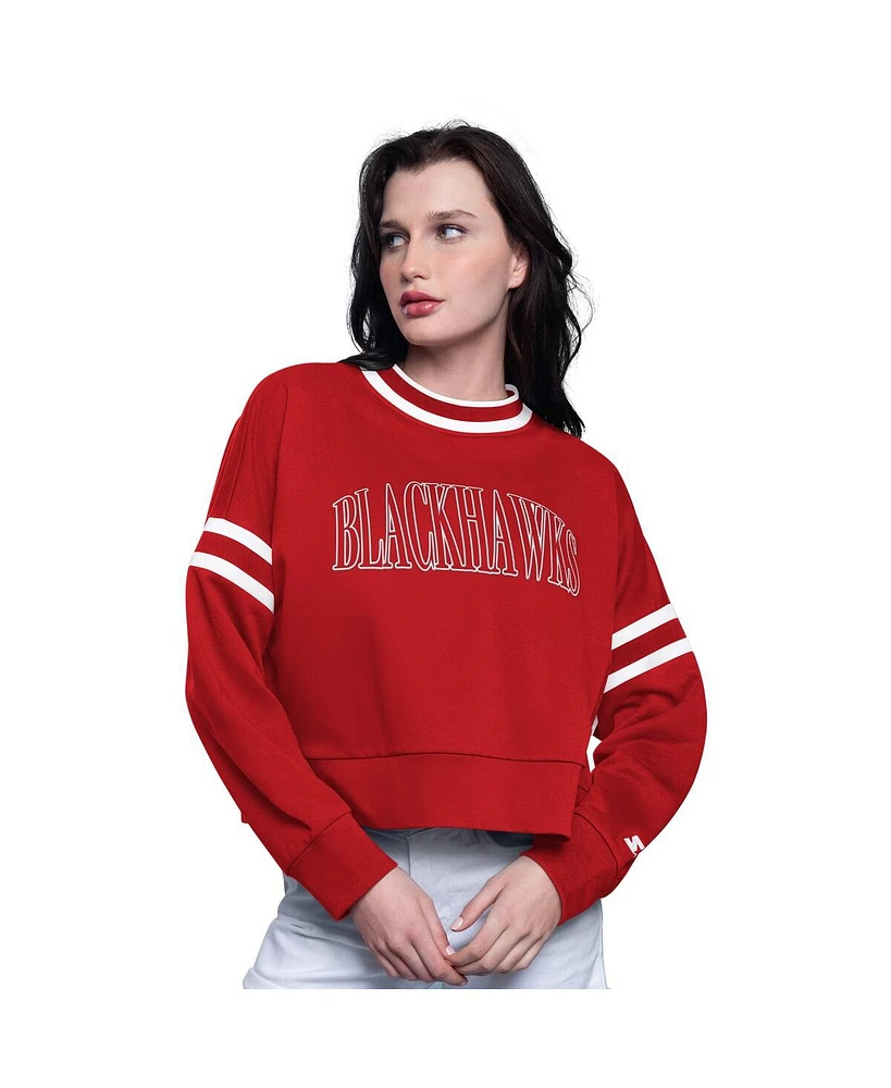 Starter Women's Red Chicago Blackhawks Power Play Cropped Pullover Sweatshirt
