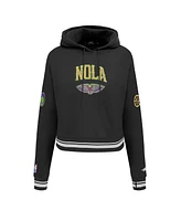 Pro Standard Women's Black New Orleans Pelicans 2024/25 City Edition Chenille Applique Cropped Pullover Hoodie