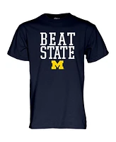 Blue 84 Men's and Women's Navy Michigan Wolverines Beat State Rally Call T-Shirt