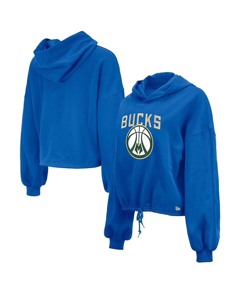 New Era Women's Royal Milwaukee Bucks 2024/25 City Edition Cropped Pullover Hoodie
