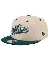 New Era Men's Cream/Green Athletics Team Art 9FIFTY Snapback Hat
