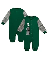 Outerstuff Baby Boys and Girls Green Michigan State Spartans Playbook Color Block Long Sleeve Coveralls
