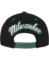 Mitchell & Ness Men's Black/Hunter Green Milwaukee Bucks Backside Script Two-Tone Pro Crown Adjustable Hat