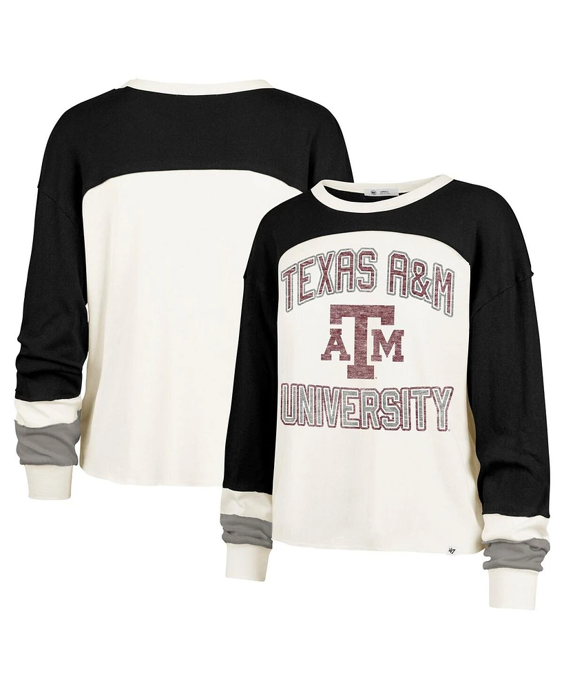 '47 Brand Women's Cream Texas A&M Aggies Double Header Curve Raglan Long Sleeve T-Shirt