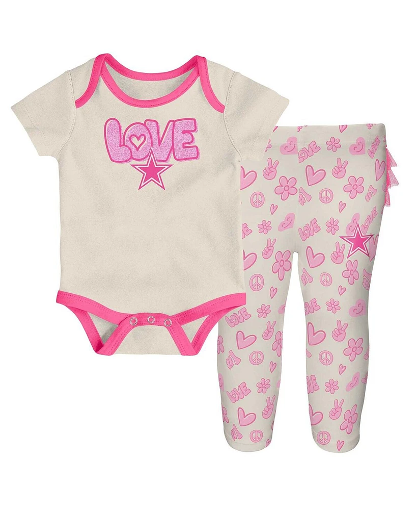 Outerstuff Girls Baby Boys and 2 Piece White Dallas Cowboys All The Love Bodysuit Pants Set