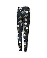 Concepts Sport Women's Black Pittsburgh Steelers Breakthrough Allover Print Knit Sleep Leggings