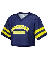 ZooZatz Women's Navy Michigan Wolverines Mesh Cropped V-Neck T-Shirt
