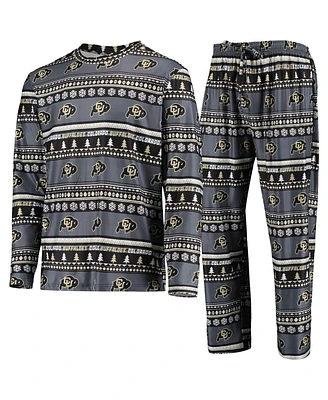 Concepts Sport Men's Black Colorado Buffaloes Ugly Sweater Long Sleeve T-Shirt and Pants Sleep Set
