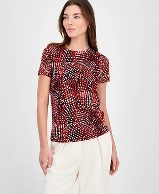 Bar Iii Women's Printed Mesh Crewneck Short-Sleeve Top, Exclusively at Macy's