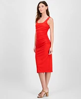 Bar Iii Women's Ribbed-Knit Square-Neck Ruched Dress, Exclusively at Macy's