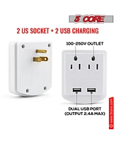 5 Core European Travel Plug Adapter, International Power Plug w/ 2 Usb, 2 Outlet Surge Protector Adaptor Charger